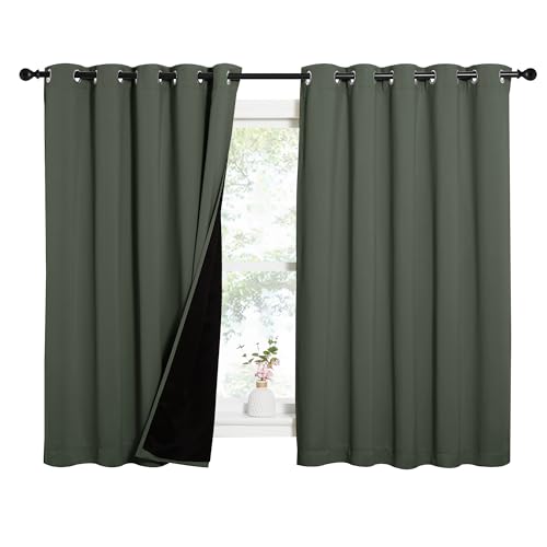 Image of NICETOWN Dark Mallard 100% Blackout Lined Curtains, 2 Thick Layers Completely Blackout Window Treatment Thermal Insulated Drapes for Kitchen /Bedroom (1 Pair, 62 inch Width x 63 inch Length Each Panel)