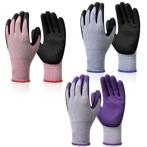 Ainiv Gardening Gloves for Women, 3 Pairs Latex Coated Work