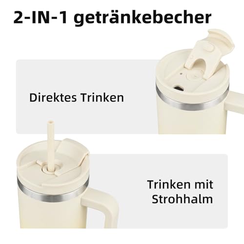 BJPKPK 900 ml Isolierter Edelstahl-Becher mit Griff Deckel und Strohhalm – Ansicht 5