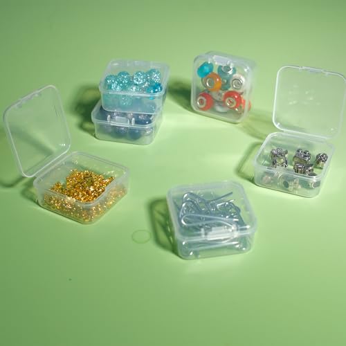 Image of 54 Pcs Clear Small Plastic Containers with Hinged Lid 1.8 x 1.8 x 0.8 Inches Transparent Storage Boxes for Organizing Jewelry, Beads, Crafts, and Small Items
