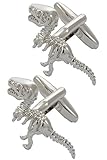 Cufflinks for Men + Presentation Box - Silver Colour - Dinosaurs - Tyrannosaurus Rex - Solid Brass Metal - Animals - History Museum Prehistoric Extinct - One Pair