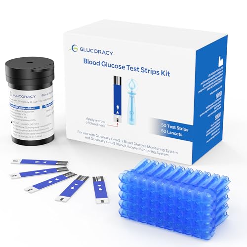 Glucoracy G-425-2/G-425 Blood Glucose Test Strips, 50 Counts Test Strips for Diabetes, 50 Counts Blood Lancets, Only for Glucoracy G-425-2/G-425 Meter Kit