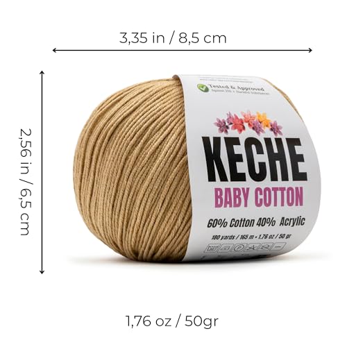 Image of Keche Baby Cotton, 60% Cotton 40% Acrylic Yarn, Soft Cotton Yarn for Crochet and Knitting, Amigurumi Yarn 1 Skein /Ball 1.76 Oz (50g) / 180 Yrds (165m) - Cappuccino