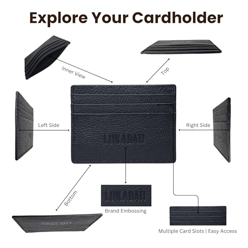 Minimalist Full Grain Leather Wallet, Ultra Slim CC Holder, Quick Card Access, 4 Card Slots, Black, Unisex-Adults3