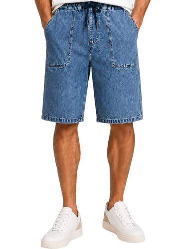 Image of GRECIILOOKS Denim Shorts for Men Stylish | Casual Knee Length Washed Jorts | Regular Fit Jeans Half Pant for Men with Distressed Design | Bermuda Mens Shorts for Summer Travel Streetwear