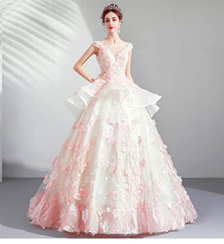 Sz1024 Pink Tutu Lace Flower Gown Long Prom Dresses Prom Women Evening Gowns Bandage Back Homecoming Dresses Wedding Special Occasion Gowns Bridesmaid Cocktail Dress Elegant Formal Party Train Dress(16) #TOP5