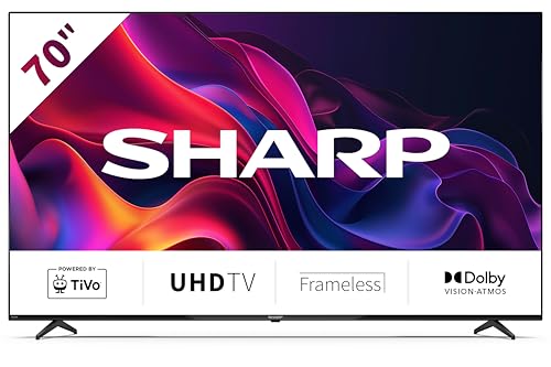 Sharp 70GK4245K 70 4K UHD Smart TV Frameless LED TiVo Smart Platform with TiVo+ (160+ Free Channels) Freely with No Subscriptions Dolby Vision & Dolby Atmos HDMI 2.1 Freeview Live & On Demand