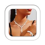 Reaky Bridal Jewelry Set Silver Rhinestone Necklace Sets Sparkly Earring and Necklaces 3 Pcs Bride Wedding Jewellery for Women (Silver)