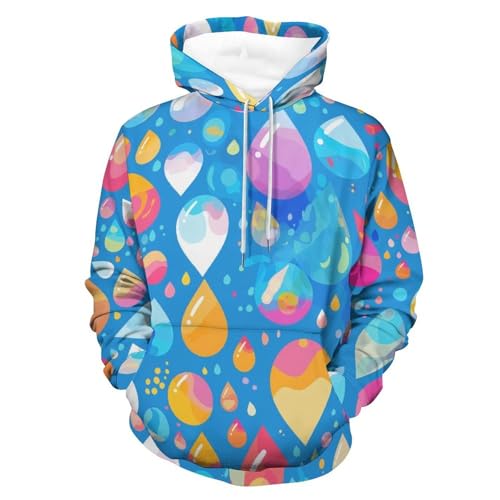 Sweat à capuche bleu rose gouttes d'eau style décontracté unisexe taille S