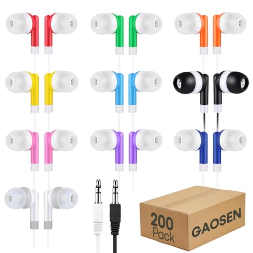 Gaosen Bulk Kids Earbuds 200 Pack for Classroom School...