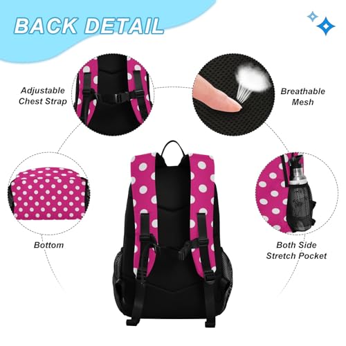 GAIGEO Hot Pink Polka Dot Backpack and Lunch Box, Breathable Mesh School Bookbag, Backpack School, Kids Backpack Boys3