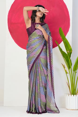 Image of MIRCHI FASHION Women Saree | Chiffon Chevron Zig Zag Printed Office Wear Sari with Blouse