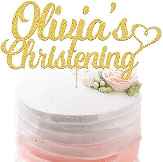 EDSG Personalised Christening Cake Topper | Christening Cake Decorations | Personalised with Name, Baptism Baby Name, Christening Name | First Communion | Double Sided Glitter Hand Finished in UK