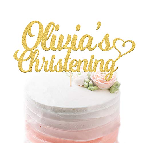 Personalised Christening Cake Topper | Christening Cake Decorations | Personalised with Name, Baptism Baby Name, Christening Name | First Communion | Double Sided Glitter Hand Finished in UK(Gold)