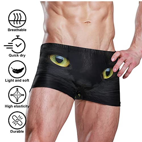 Mens Swimming Boxer Briefs Cute Black Cat Quick Dry Athletic Swimsuit2