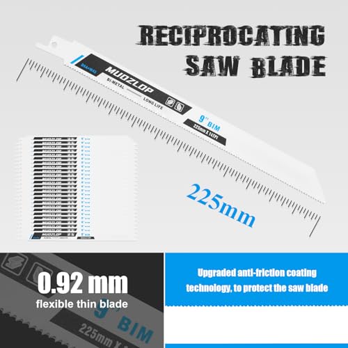 Image of 25 Pack 9 inch Reciprocating Saw Blades Set,14TPI High Carbon Saw Blades, Metal Saw Blades with Organizer Case (25, 14TPI /9 inch)