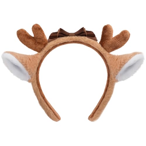 Beviliu Reindeer Antlers Headband, Cute Christmas Brown Deer Antlers Headband Christmas Birthday Party Decorations Reindeer Ears Cosplay Costume Make-up Washing Hairband 1Pack