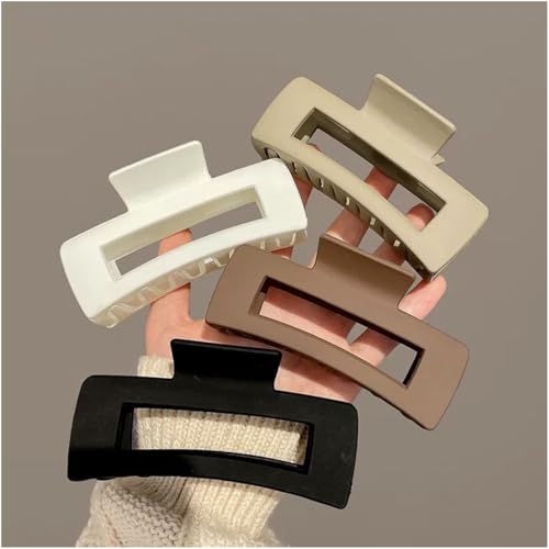 4 Pack Large Claw Clips for Thick Hair and Long Hair, Claw clips, Oversized Matte Non-slip Rectangle Hair Clips for Women, Big Strong Hold Jaw Clip,Neutral Color