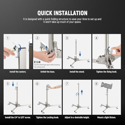 Image of NEEWER Heavy Duty Light Stand with Casters, Max Height 3.2ft /98cm, Stainless Steel Foldable Adjustable Tripod, Photography Light Stand for Speedlight Softbox Monolight, Max Load 22lb