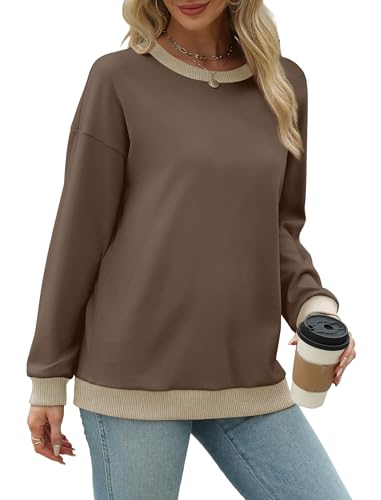 Saloogoe Sweatshirts for Women Crewneck Long Sleeve Loose Fit Tops Color Block Ribbed Trim Fashion 2024 - Image 4