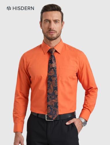 Image of HISDERN Mens Dress Shirt with Tie Pocket Square Set Classic Button Down Shirt Matching Tie Long Sleeve Shirts