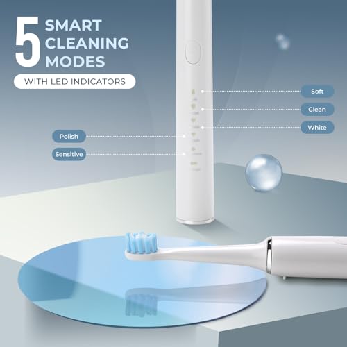 Image of beatXP Vista Sonic Electric Toothbrush for Adults with 2 Brush Heads & 5 Cleaning Modes | Rechargeable Electric Toothbrush | 30000 strokes /min with Long Battery Life (White)