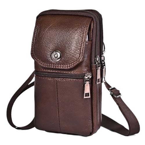 Sac messager homme en cuir véritable marron coffee finitions multi-poches