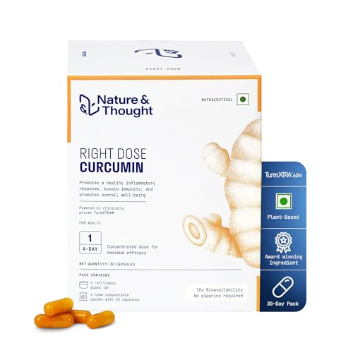 Image of Nature & Thought Right Dose Curcumin with 10X Bioavailability TurmXTRA w /o Piperine | Immunity, Joint & Muscle, Skin & other benefits | Clinically Validated | 1-A-DAY | 30 Veg Capsules