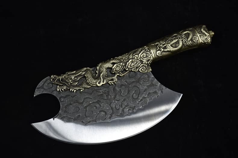 Miniatura 6 de Cuchillo de carnicero de carne, cuchillo de cocina retro de 8.6 pulgadas, diseño de dragón en relieve, mango de cuchillo de chef multiusos, cuchillo