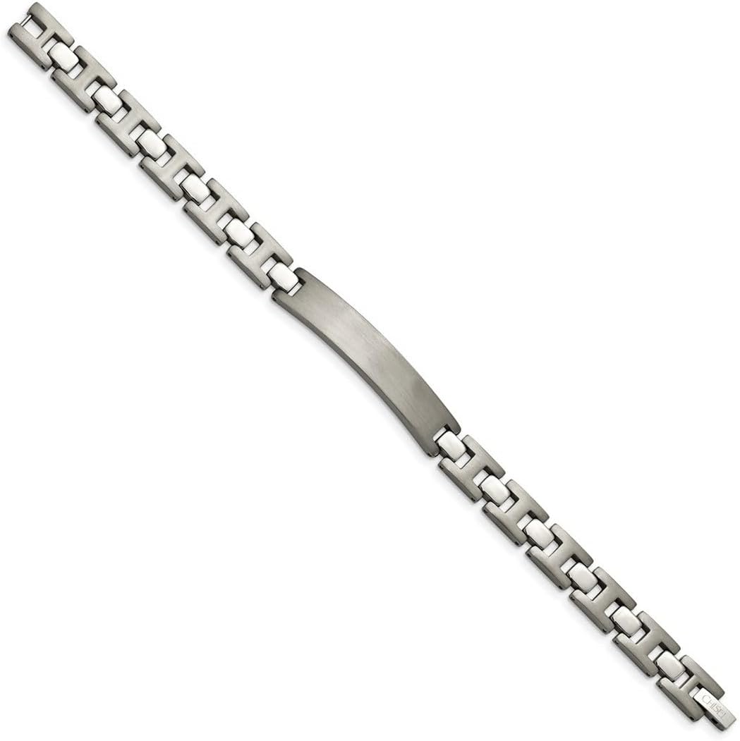 JewelryWeb Titanium Fold-over Brushed and Polished ID Bracelet 8.5 Inch 8mm Wide Identification Bracelet for Women