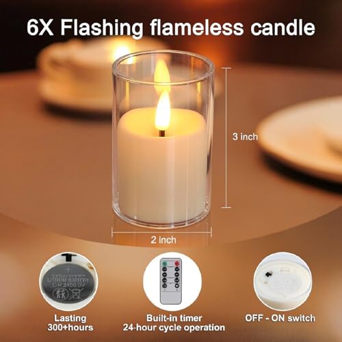 Image of Flickering Flameless Candles, 6 Pack LED Tea Lights Candles with Remote and Timer, 300+ Hours Battery Operated Candles for Votive, 2 inchx 3 inch Small Fake Candles for Home Decor Wedding Table Decor