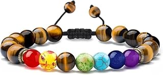 M.A.S Natrual Stone Bracelets for Men Gifts - 8mm Beaded Tiger Eye Bracelet Lava Rock Bracelet, Stress Relief Bracelets Mens Jewelry Gifts for Dad Grandpa Boyfriend Husband Son Brother, 7 inches,