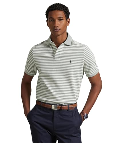 POLO RALPH LAUREN Men's Classic Fit Striped Mesh Polo Shirt, Fatigue/White, S
