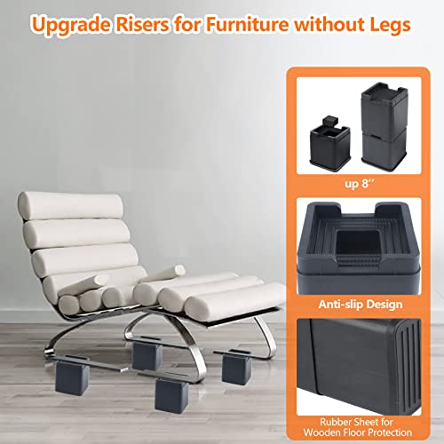 Dedu Stackable Bed Risers 4 Inch Heavy Duty 8 Pack, Furniture Risers With Casters Wheels For Furniture Without Legs, Couch Risers Supports Up To 6600 Lbs For Sofa Bed, Desk, Chair (Black) #TOP3