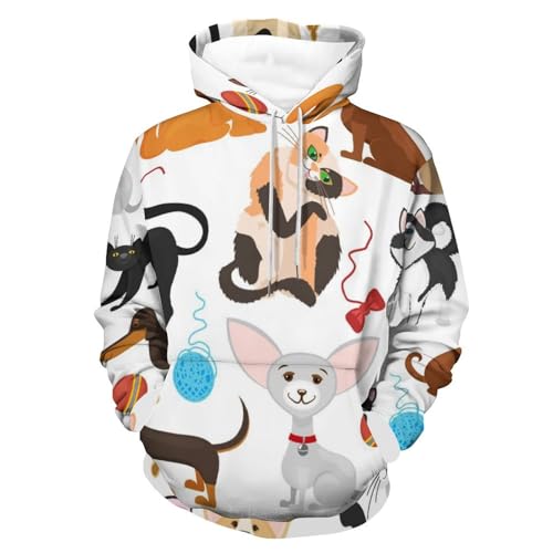 Hoodie cartoon cat dog pour homme et femme sweat à capuche imprimé pull taille S