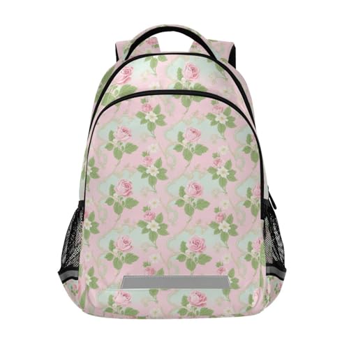 Soft Pink White Rose Flower kids backpack set with large bookbag for 10-12 year old mochilas para ni?as de 12 a?os