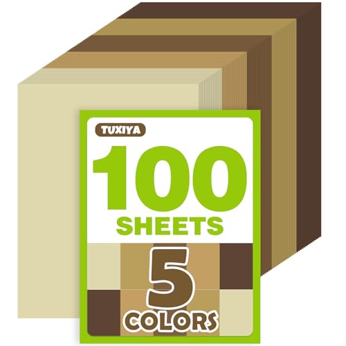 100 Sheets 8.5" x 11" Colored Cardstock, 5 Assorted Brown Shades of 180GSM/65LB Construction Paper, Brown Cardstock Printer Paper for Printing, Card Making, DIY Crafts, Party Decorations