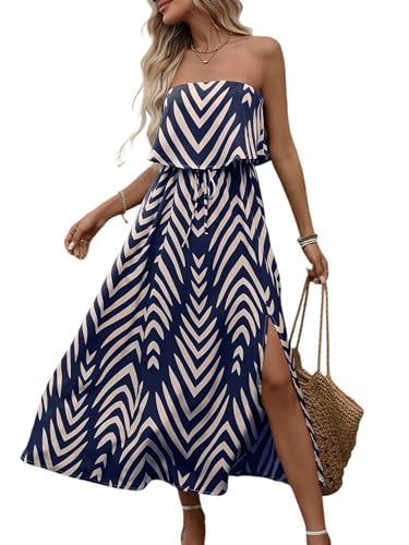Image of Women's Ruffle Floral Maxi Summer Casual Dress Off Shoulder Wedding Guest Slit Hem Beach Prom Dresses