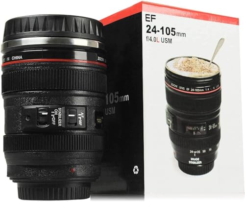 BUTKKXY Lens Tasse à café isotherme en acier inoxydable avec couvercle coulissant - Cadeau de...
