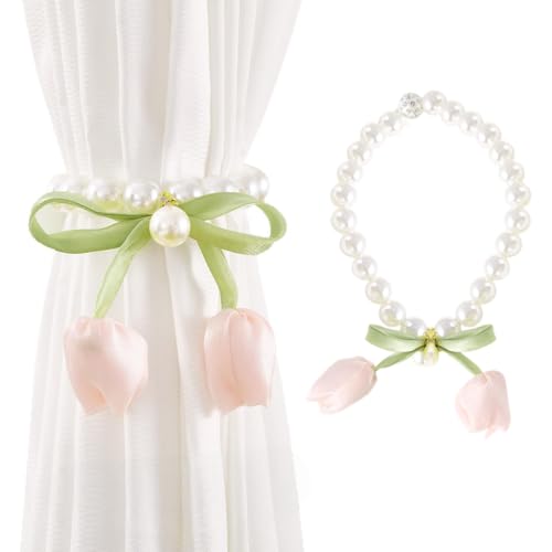 Image of HASTHIP Curtain Tiebacks, Curtain Holders with Tulip Flower Charm Elegant Decorative Holdbacks for Sheer, Home Living Room Bedroom Decor Tie Backs