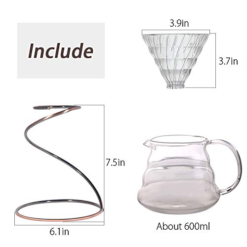 Tinton Life Reusable Metal Pour Over Coffee Dripper Stand（Bronze）Circinate Shaped With Drip Pot And Coffee Filter Dripper #TOP3
