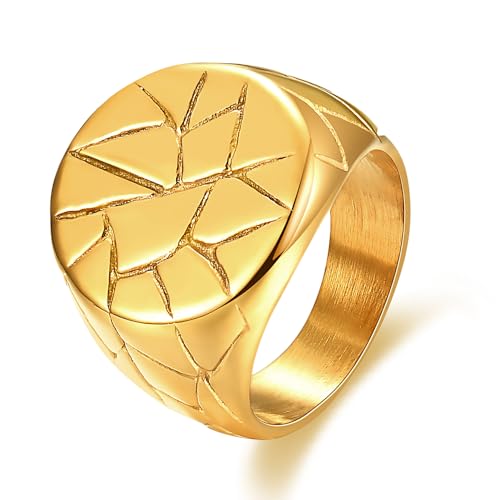 MYNENEY Stainless Steel Round Shape Classical Simple Plain Wedding Engagement Statement Pinky Band Signet Rings for Men Women Size 4-15 (Signet Gold, 10)