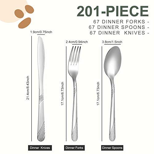 Minatee 201 Pcs Thin Silverware Set Stainless Steel Flatware Sets Service for 67 Silver Cutlery Set Serving Utensils Sits Includes Knife Fork Spoon for Kitchen Dinner Table