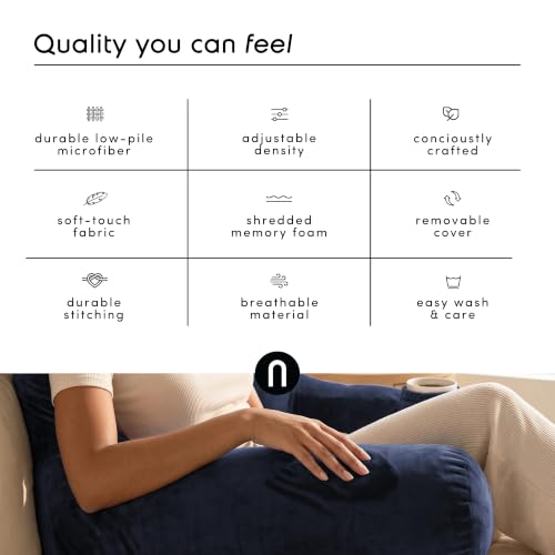 Image of Nestl Reading Pillow for Kids & Teens with Shredded Memory Foam, Backrest Pillows for Reading, Watching, and Gaming, Use on the Couch, Bed, or Floor, Adjustable Support with Washable Cover Navy