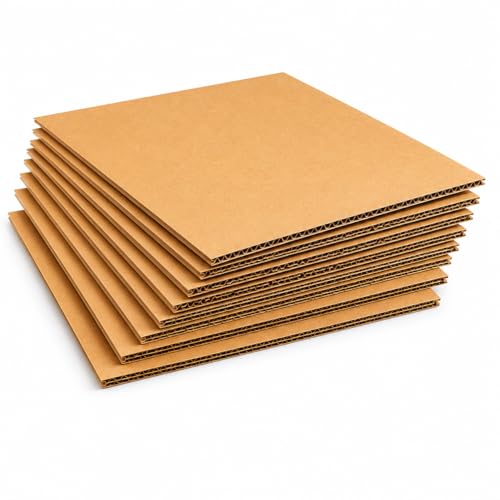 Image of Mechdel 5-Ply Corrugated Cardboard Sheets, Cardboard Inserts for Packing, Mailing, Crafts - Kraft Brown, 12 x 12 Inches (12)