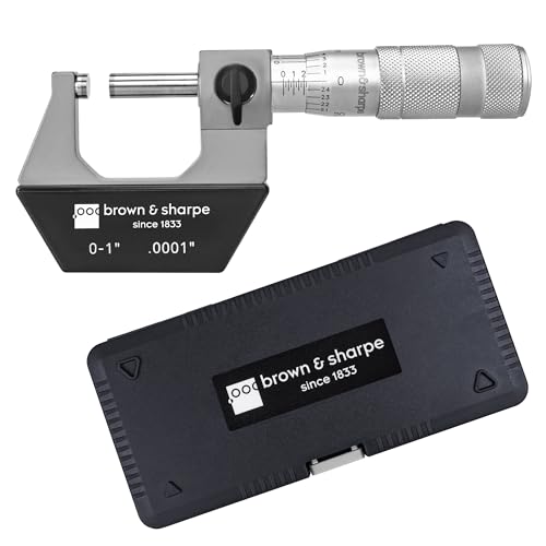 Brown & Sharpe Outside Micrometer, 0-1 Inch, 0.0001 Inch Graduation, Tungsten Carbide Measuring Faces, Ratchet-Stop Mechanism, Satin Chrome Finished Scale