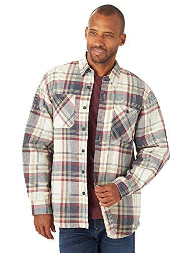 Wrangler Authentics Men's Long Sleeve Sherpa Lined Flannel Jacket Shirt, Light Beige Heather, M UK