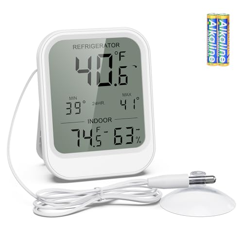 Brifit Kühlschrank thermometer mit 1.5M Wasserdichte Sonde, Temperaturfühler mit MIN/MAX Aufzeichnen, Alarmfunktion, ℃/℉ Schalter,...