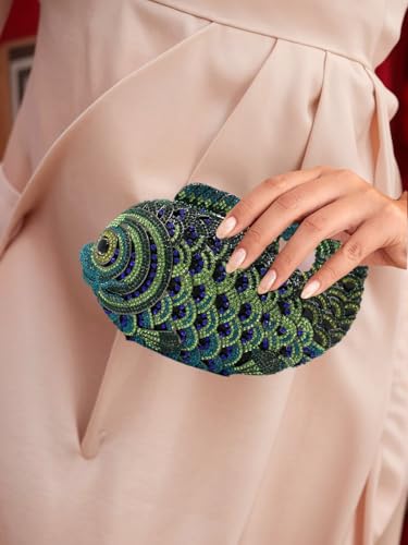 Image of Women Mini Fish Clutch Luxury Rhinestones Purse Sparkling Banquet Handbag Wedding Party Clutch Bag