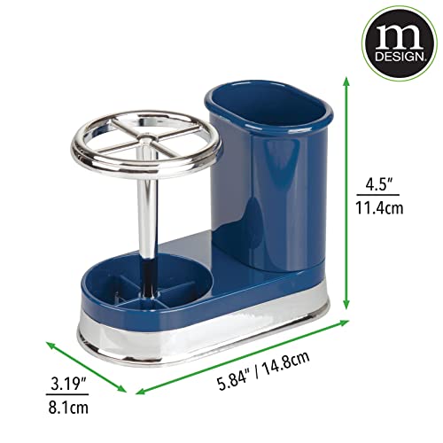 Mdesign Decorative Bathroom Dental Storage Organizer Holder Stand For Electric Spin Toothbrush/Toothpaste - Compact Design For Countertop And Vanity, Holds 4 Standard Brushes - Navy Blue/Chrome #TOP6